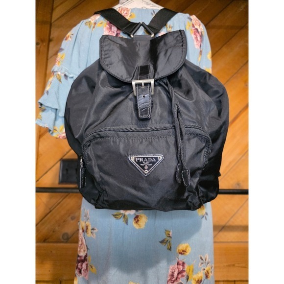 Prada Handbags - Prada Vela Black Nylon Backpack Leather Trim Triangle Logo Made in Italy